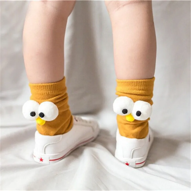Baby Boys Girls Cotton Socks Children Lovely Cartoon 3D Big Eyes Infant Pure Color Long Socks Spring Autumn Kids Sock