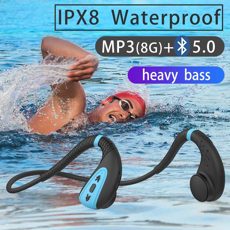 

Q1 Bone Conduction Headphone Built-in Memory 8G IPX8 Waterproof MP3 Music Player Swimming Diving Earphone 15 Days Standby