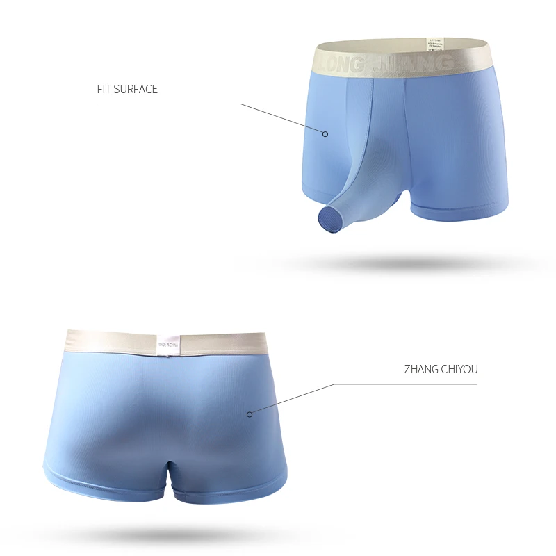 Men Boxer Sexy Gay Open Elephant Nose Underwear Ice Silk Thin Male Panties Homme Boxershorts Low Waist Breathable Youth Trunk