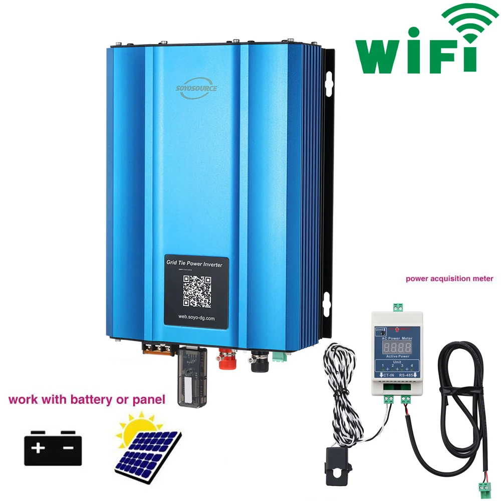 1000W Grid Tie Inverter with Limiter MPPT Pure Sine Wave Solar Panel Battery Discharge On Grid Inverter  WIFI Mobile APP  CE