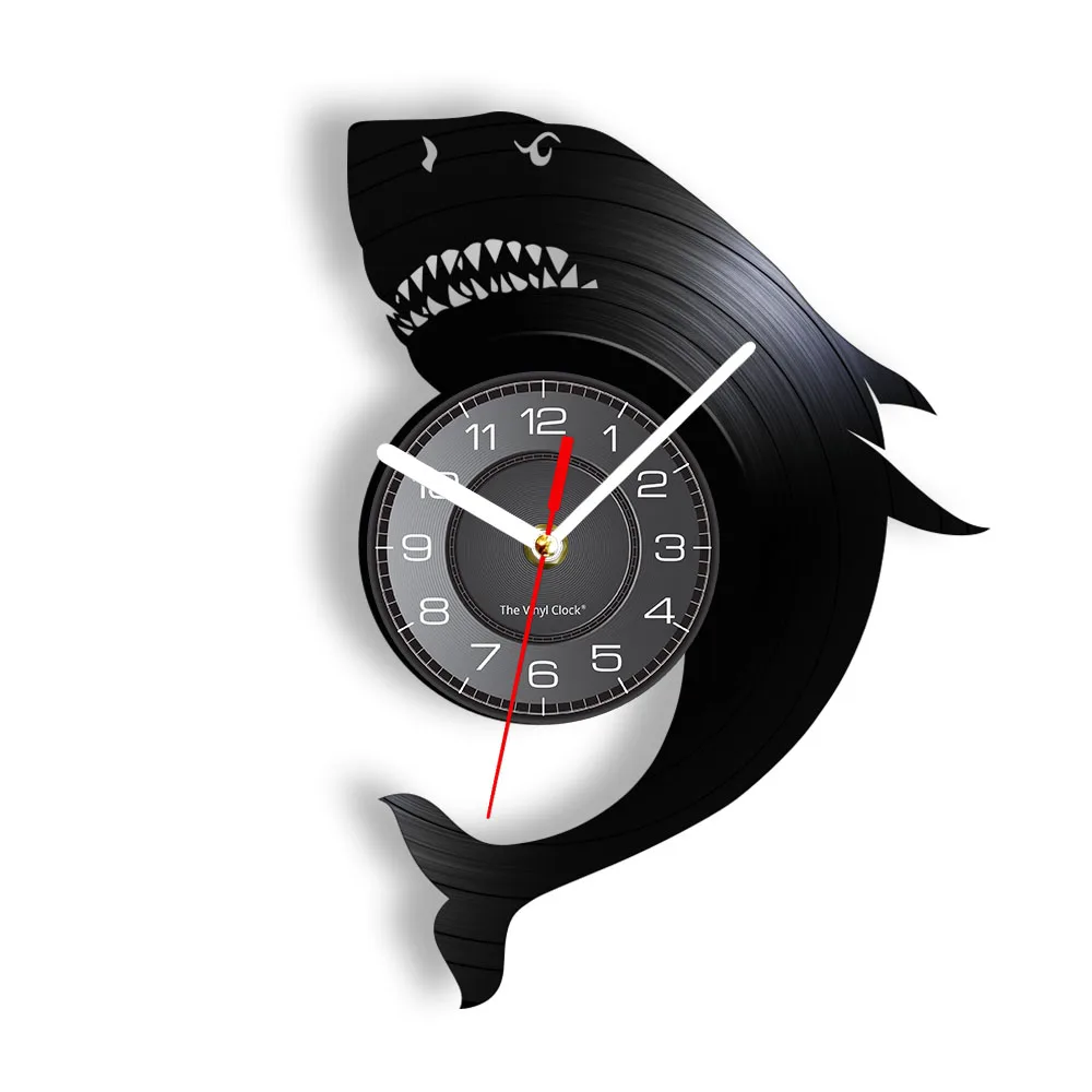 Shark Ocean Vinyl Record Wall Clock Cartilaginous Fish Sea Marine Animals Life Art Home Decor Silent Watch Fish Lovers Gifts
