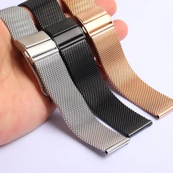 Mesh Milanese Loop Watchbands 16mm 18mm 20mm 22mm Silver Black Bracelet Wrist Watch Band Strap Deployment clasp