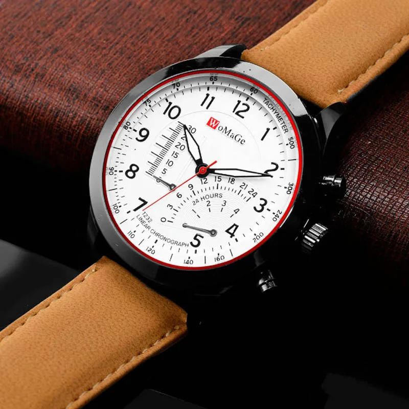 

Womage Fashion Design Fake Thermometer Watch Men Sports Watches Leather Straps Wristwatches Relogio Masculino Erkek Kol Saati