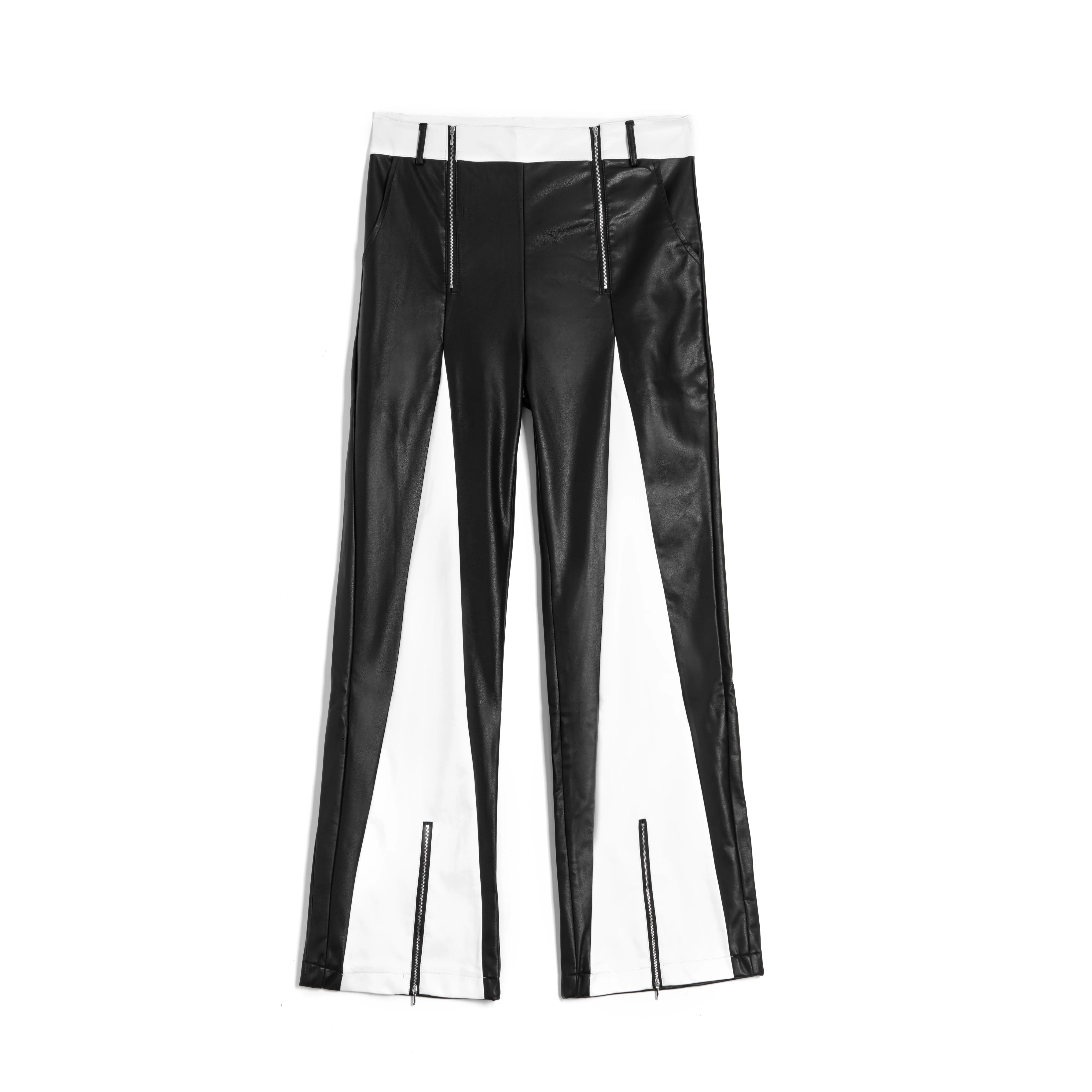 27-46 New 2024 Men Clothing GD Hair Stylist Black White Stitched Zipper Deconstructed Leather Pants Plus Size Singer Costumes