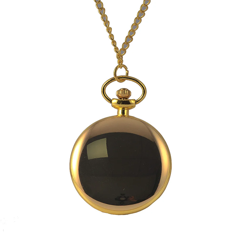 

8823Smooth And Bright Fashion Retro Two-faced Pocket Watch Full Gold Black Dial Pocket Watch With Necklace Quartz Pocket watch