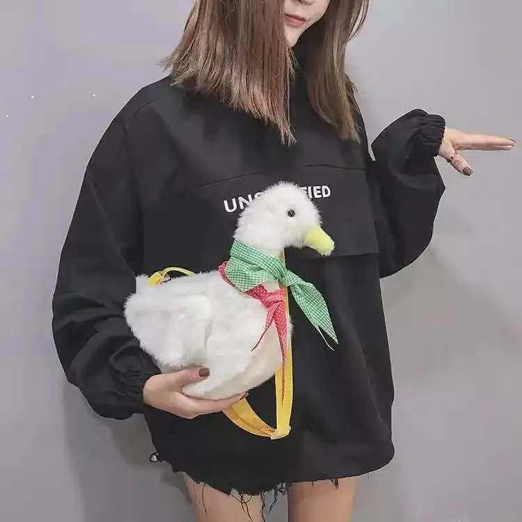 Bolso de mano de peluche de pato para mujer, bandolera con forma de animales de dibujos animados, 2021