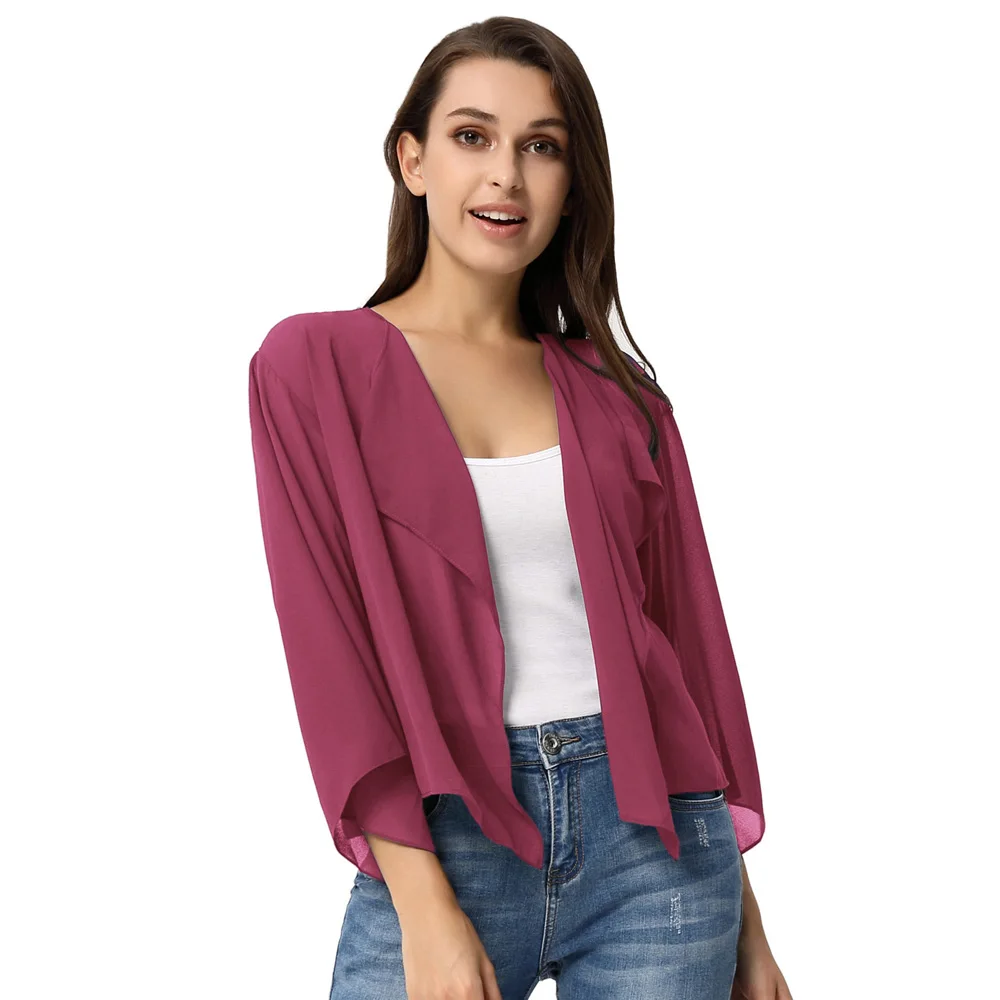 Frauen Jacke Tops Sommer Leichte Langarm Vorne Offen Sehen-Durch Chiffon Shrug Lässige Mode Bolero Weibliche Damen Neue