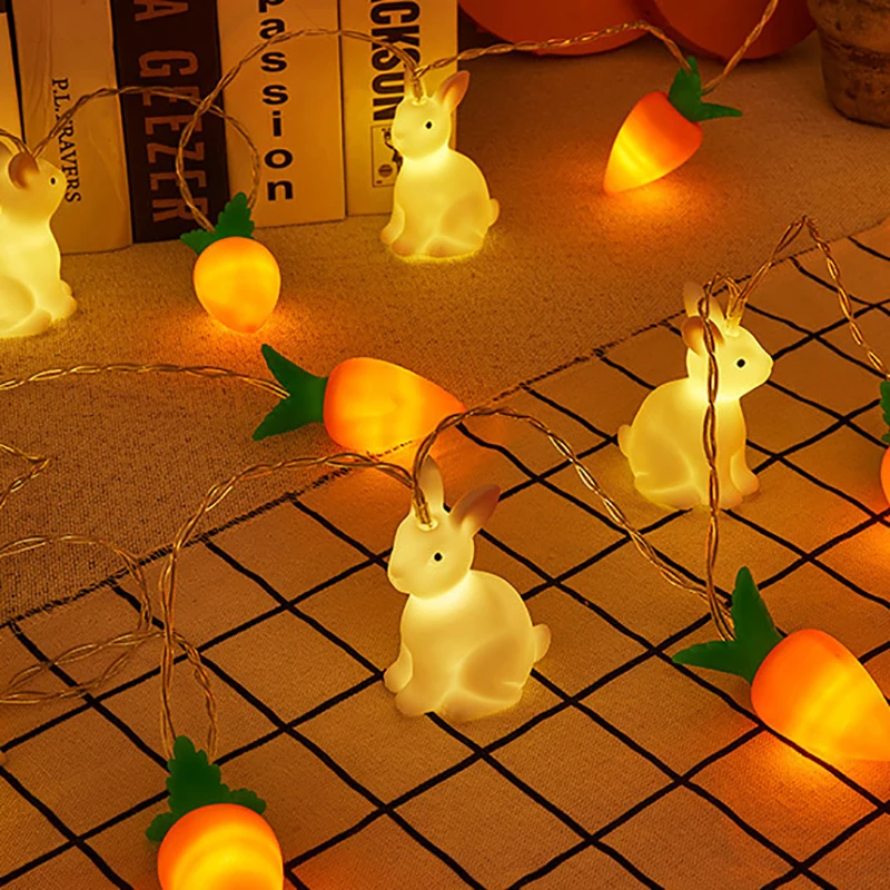 1.9m 10LED Rabbit Carrot LED String Lights Lamp Easter Decorations For Home Birthday Decoration Easter Party Supplies Kids Gifts