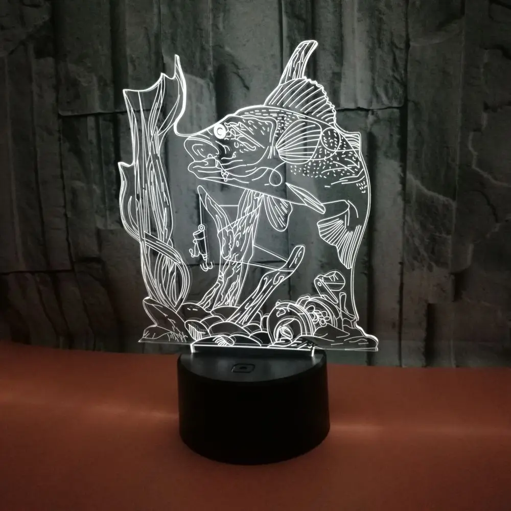 Lampada da pesca 3D Illusion Night Light LED lampada da tavolo da scrivania per pesci 7 cambia colore decorazioni per la casa luci regali di compleanno giocattoli per ragazzi bambini