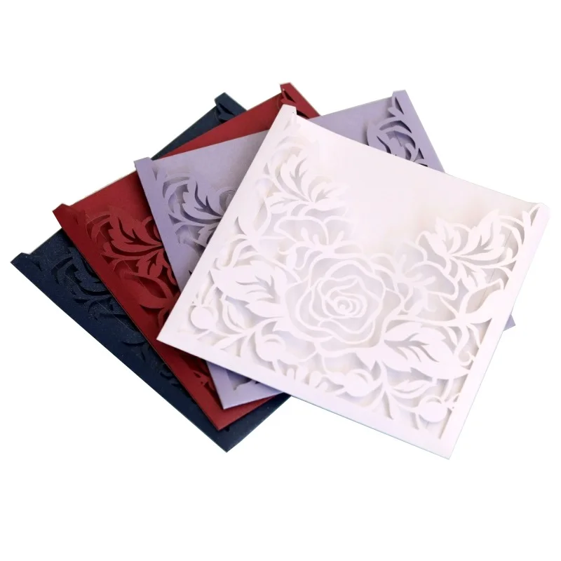 50pcs Claret Red Laser Cutting Engagement Euro Style Design Invitation Cards For Business Wedding Birthday Party Supplies