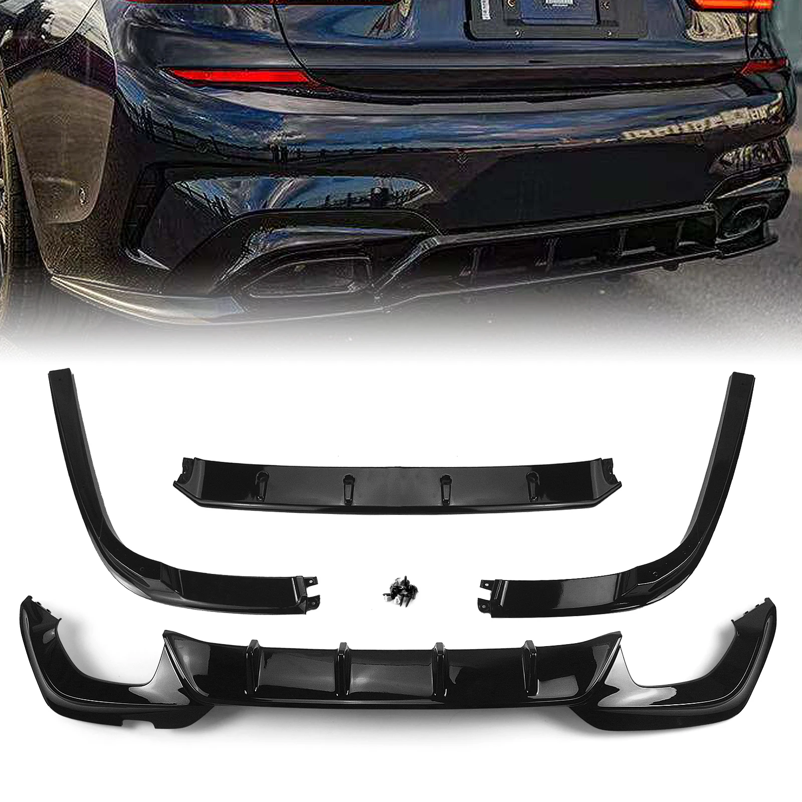 

YOFER Rear Bumper Diffuser Lip For BMW New 3 Series G20 325i 325LI 330i 2019 2020 2021 M Sport Gloss Black Boot Splitter Spoiler