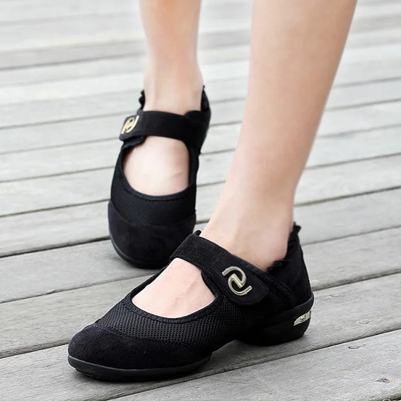 Zapatos de baile con suela suave para mujer, zapatillas de Jazz modernas, de malla transpirable, ligeras, con gancho y bucle, para Fitness y Deporte