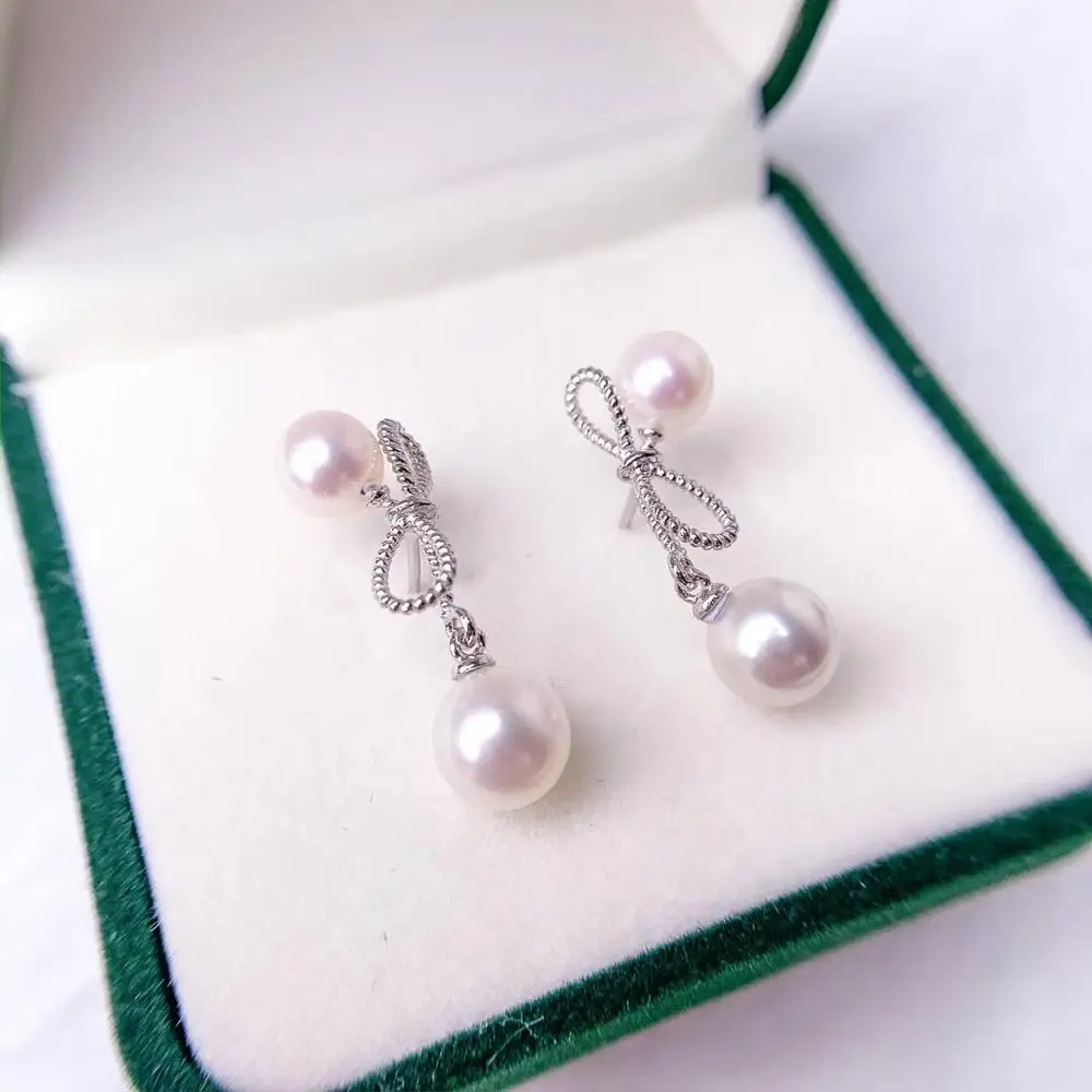 

925 Sterling Silver BOW Earrings Mountings Jewelry Parts Fittings Women's Accessories for Pearls Beads Stones Agate Jade