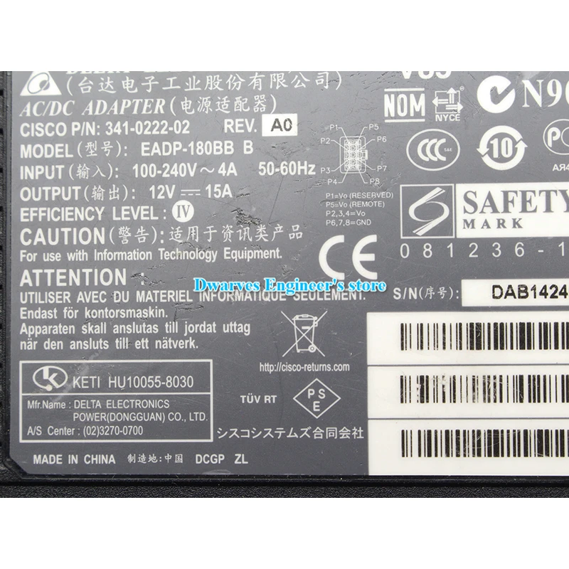 Imagem -02 - Carregador Genuíno Eadp180bb do Adaptador 3410222-02 180w da C.a. de b 12v 15a para a Fonte de Alimentação do Portátil de Cisco Uc520w Uc520