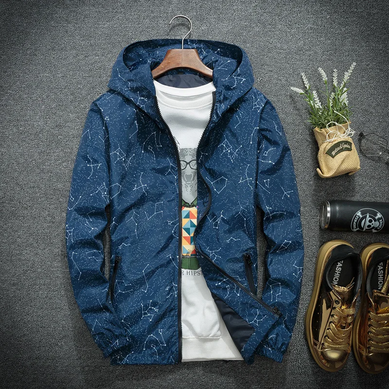 Spring Autumn Fashion Hip Hop Jacket Men's Hooded Casual Jackets Male Coat Thin Men Coat Outwear Jacket Men Windbreaker Printed