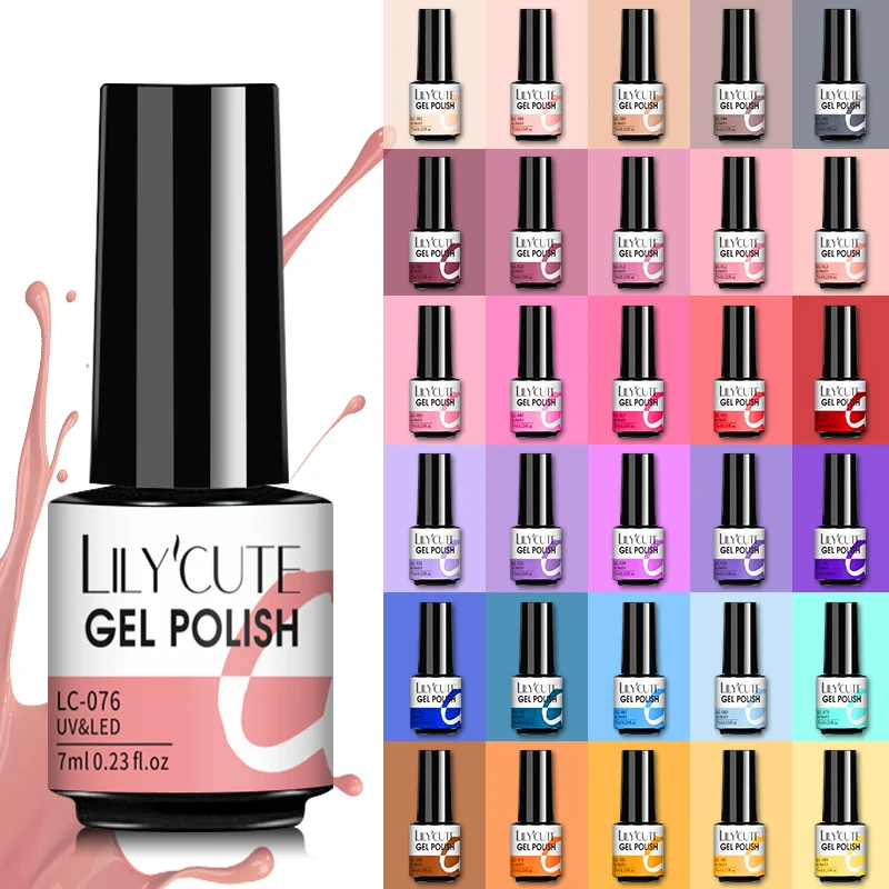 LILYCUTE 7ml Glitter UV Gel Nail Polish Semi Permanent Nude Color Gel Varnish Matte Top Coat Soak Off  Gel Varnish