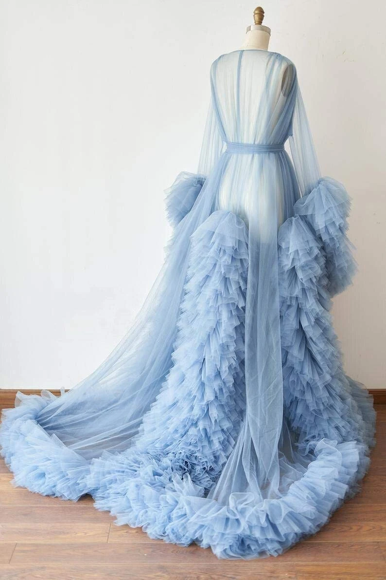 Robe longue transparente pour femmes, peignoir de maternité, moelleux, pour séance Photo