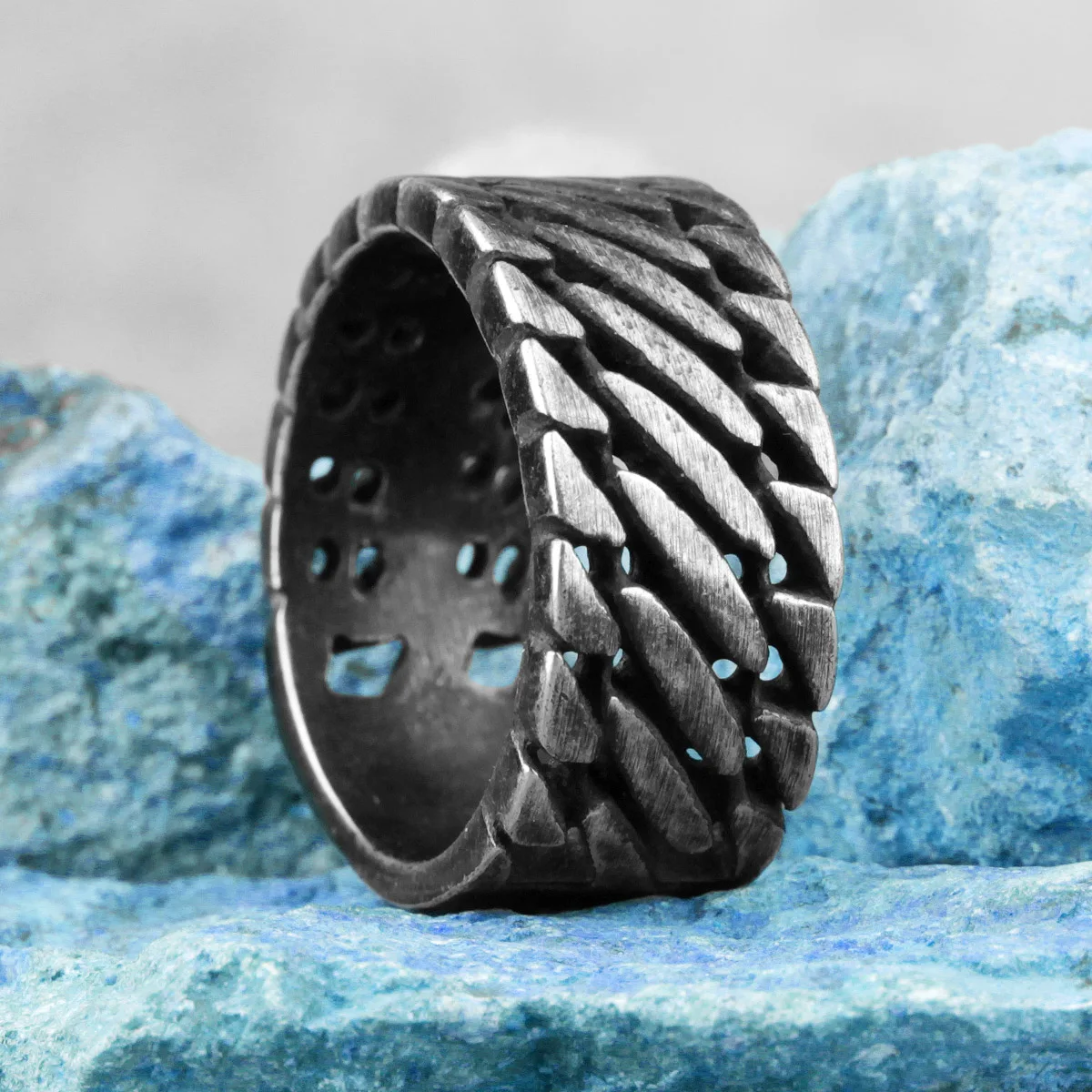 Simple Retro Black Weave Locomotive Stainless Steel Mens Rings Punk for Male Boyfriend Biker Jewelry Creativity Gift Wholesale