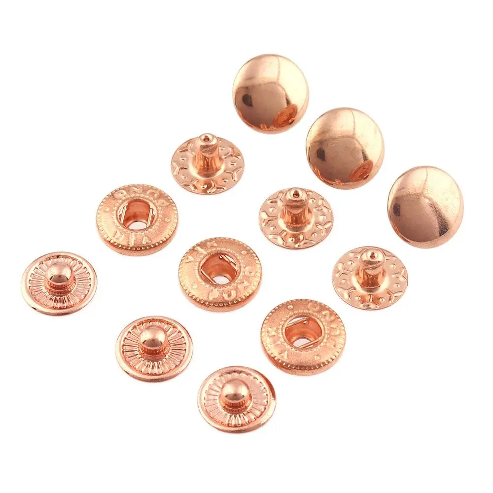 50sets Metal Snap Fastener Press Button 10mm Rose gold Fasteners Studs Canvas for Sewing Leather Craft Clothes Bags Handmade DIY