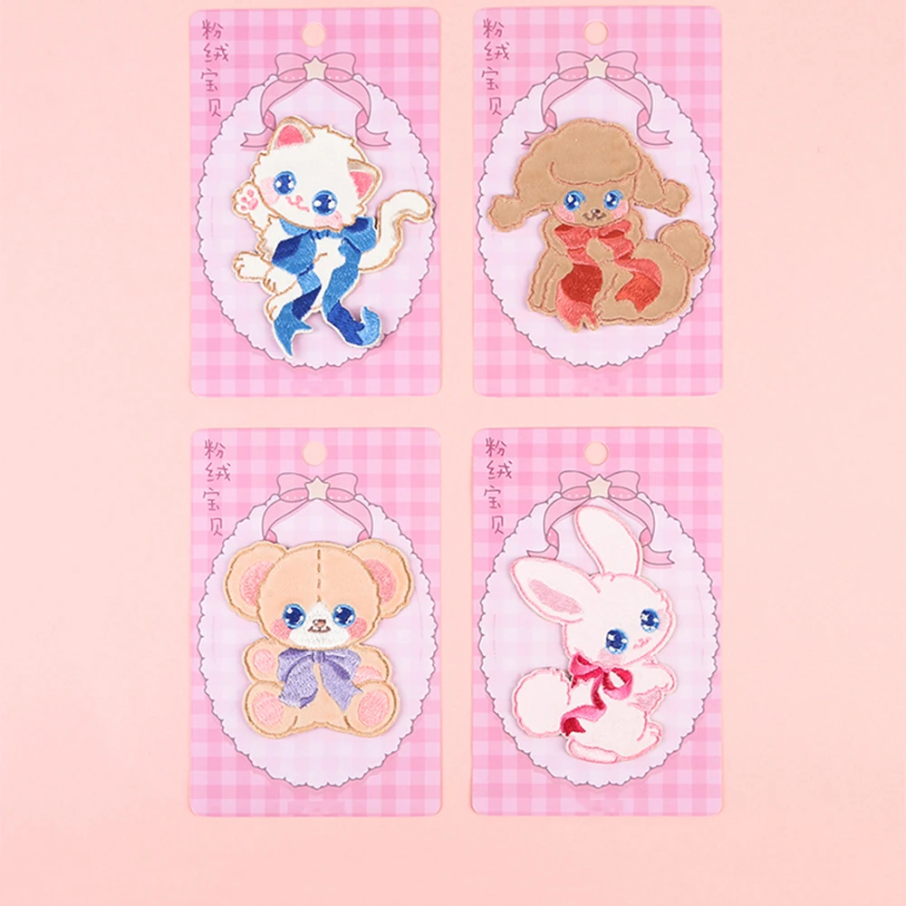 1 Piece Cartoon Embroidered Teddy Rabbit Applique Iron On Patches for Clothing Sweater Bags Patch DIY