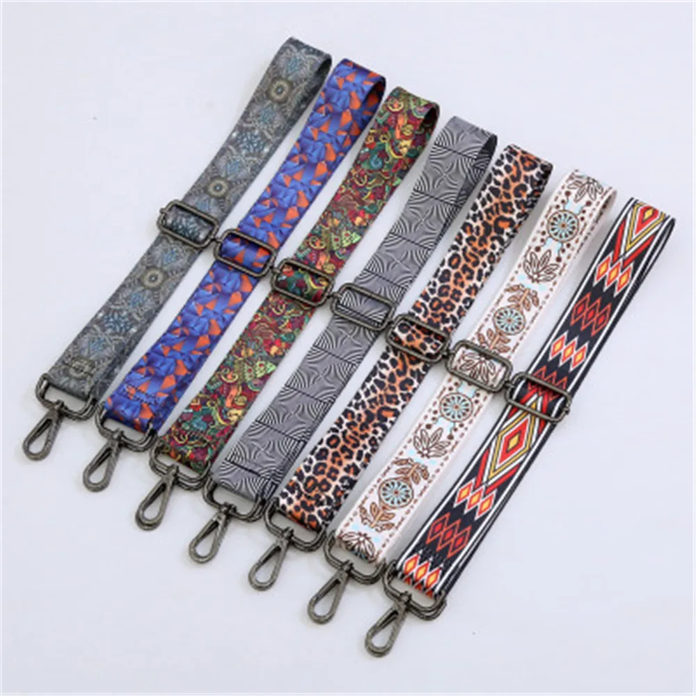 Adjustable Nylon Shoulder Bag Straps National Wind Handbag Chain Colored Bag Belts For Women Rainbow Replaceable Handbag Straps