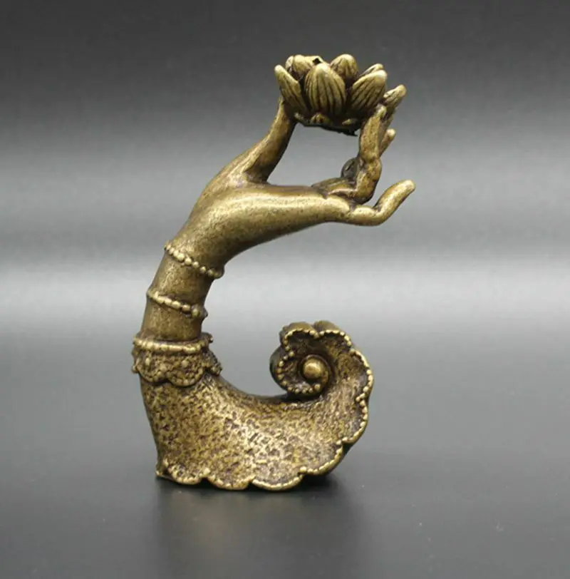 Chinese Antique Old Brass Buddha Hand Incense Holder Handwork Lotus Design Collectible Artifacts