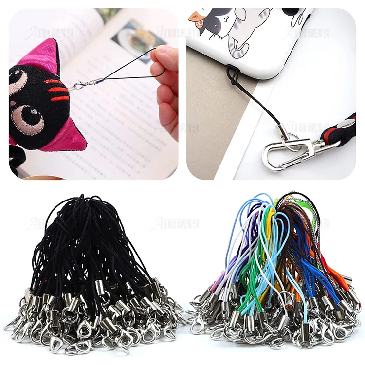 Lot de 100 fermoirs à homard, chaînes de téléphone portable, lanière noire, sangle Lariat Mobile, fermoir à homard, bricolage, bijoux, accessoire de recherche