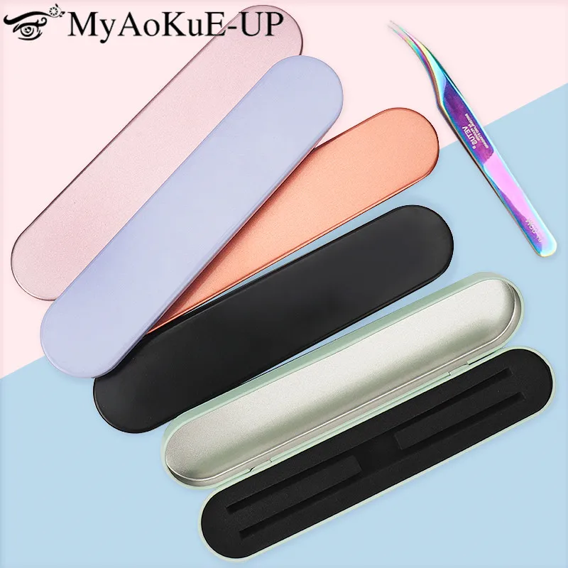 Tweezers Storage Box Tinplate Double Slots Eyelashes Extension Beauty Makeup Tweezers Protection Box For Grafting Eye Lash Tools