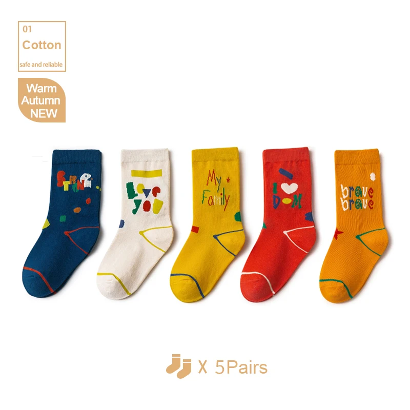 5Pairs/lot Baby Socks Autumn Winter Warm Kids Cotton Socks Cute Colorful Rainbow Candy Thick Socks Children Cartoon Socks