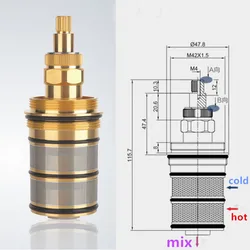 Brass Bath Shower Thermostatic Cartridge&Handle for Mixing Valve Mixer Shower Bar Mixer Tap Shower Mixing Valve Cartridge
