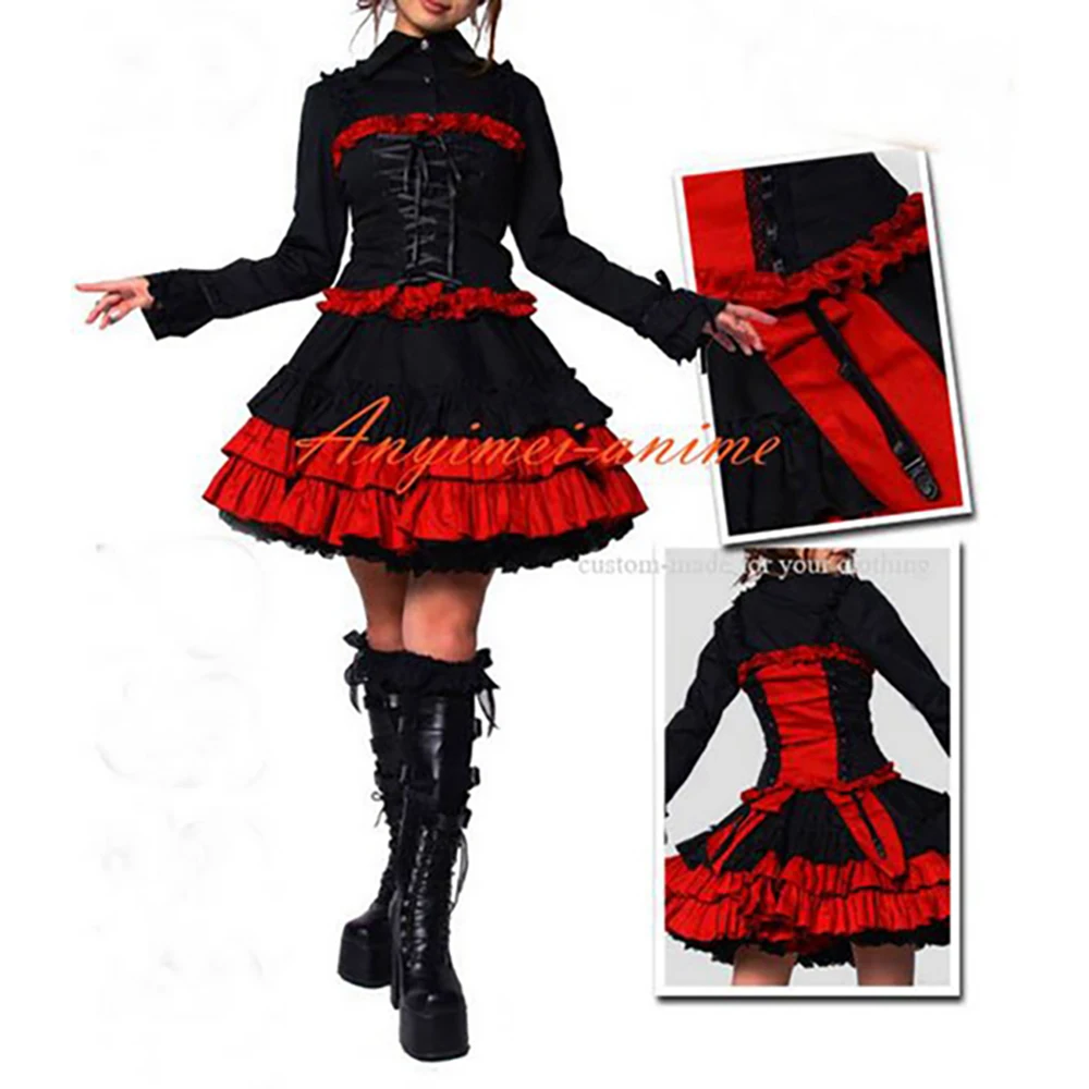 

fondcosplay sweet Sissy Maid Gothic Lolita Punk Fashion Black red cotton Dress Cosplay Costume CD/TV[CK1144]