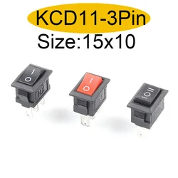 10 Pcs 10X15mm Snap-in Push Button Switch 3 Pin 3A/250V Mini SPST KCD11 2/3 Position Boat Rocker Power Switches