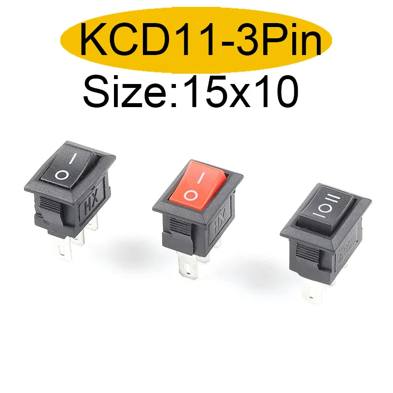 스냅인 푸시 버튼 스위치, 2/3 위치 보트 로커 전원 스위치, 미니 SPST KCD11, 10x15mm, 3 핀 3A, 250V, 10 개 