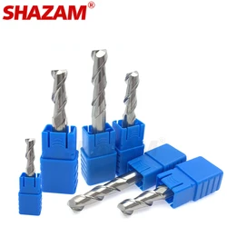 SHAZAM-Alloy Revestimento Tungsten Aço Fresagem Ferramenta, Alumínio CNC Maching, 2-Blade Endmills, Carpintaria para cortadores de madeira