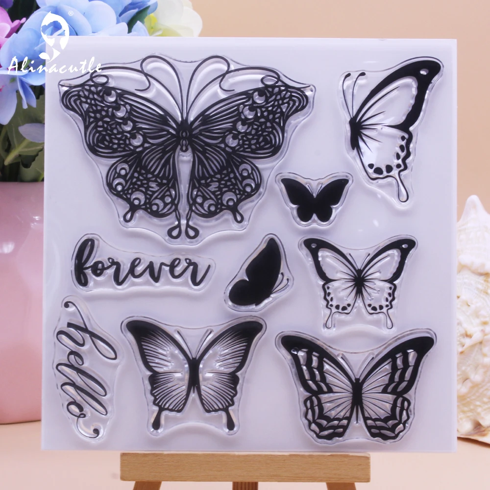 Alinacutle CLEAR STAMPS Schmetterlings-Set, Scrapbook-Kartenalbum, Papierhandwerk, Gummi, transparenter Silikon-Stempel für Scrapbooking