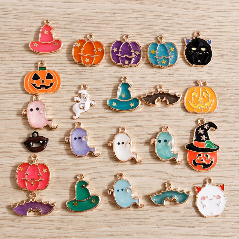 10pcs/lot Enamel Halloween Charms for Jewelry Making Cute Pumpkin Bat Ghost Charms Pendants for Necklaces Earrings DIY Accessory