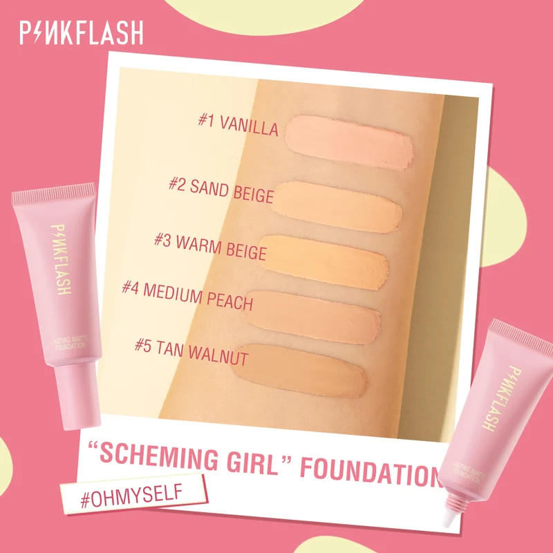 PINKFLASH Makeup Foundation Full Concealer Smooth Oil Control Matte Base Cosmetics Natural Make Up Look Face Foundation