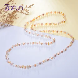 Zorun Real Natural Freshwater Pearl  Fine  White/Pink  Necklace Jewelry 100CM  Classic Style  for Women Christmas New Design
