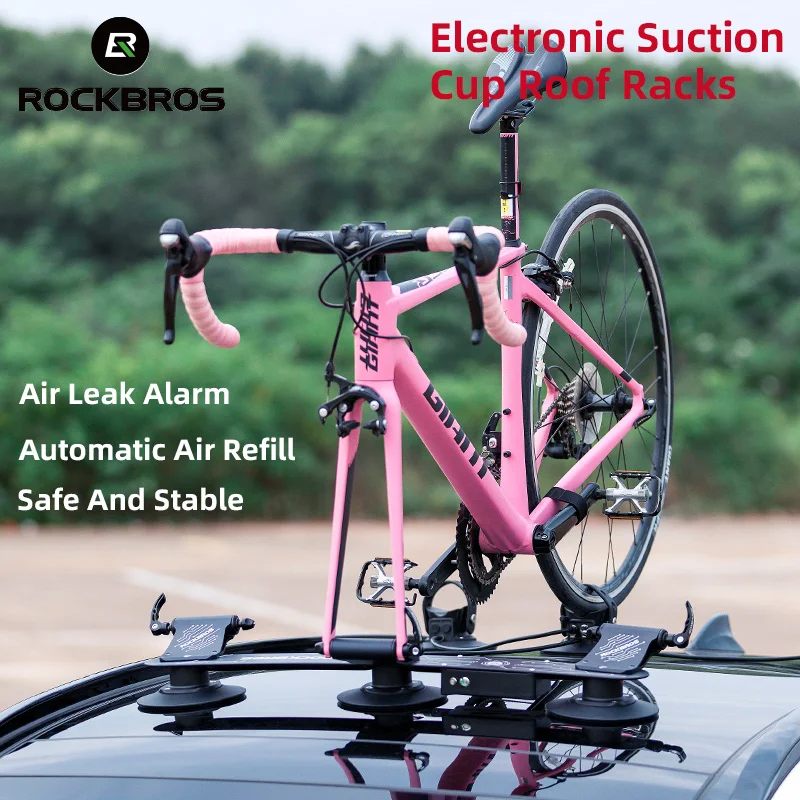 

ROCKBROS Bicycle Racks Aluminum Alloy Electric Suction Cup Roof Top Bike Racks MTB Road USB Pressure Alarms Car Racks Cycling