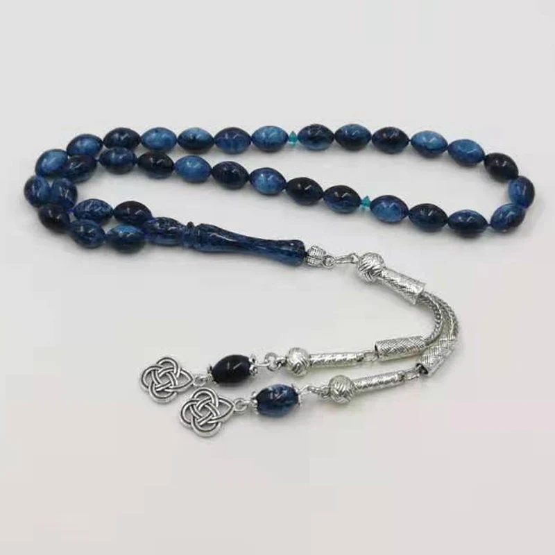 

Blue Resin Tasbih bracelet 33 prayerbeads metal tassel islamic arabic fashion rosary Kuwait New design Misbaha Rosary