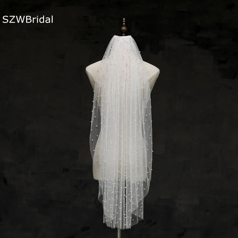 New Arrival One Layers Bride short veil Cheap wedding accessories Wedding veil pearl Velos de novia Casamento pearl veil