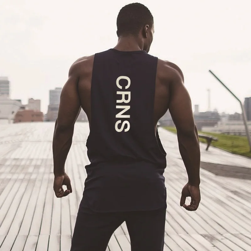 Men Tank Top Big Slit Vent Sleeveless Shirt Mens Workout Clothing Gym Tank Top