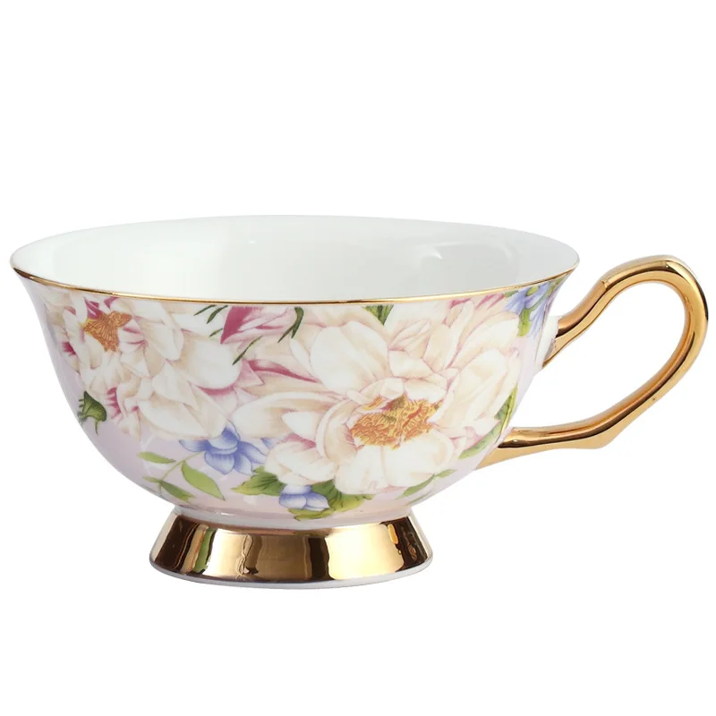 Elegant Gold Ceramic British Style Afternoon Tea Dessert Flower Tea Cup and Saucer Coffee Cup With Gold Handle office mug