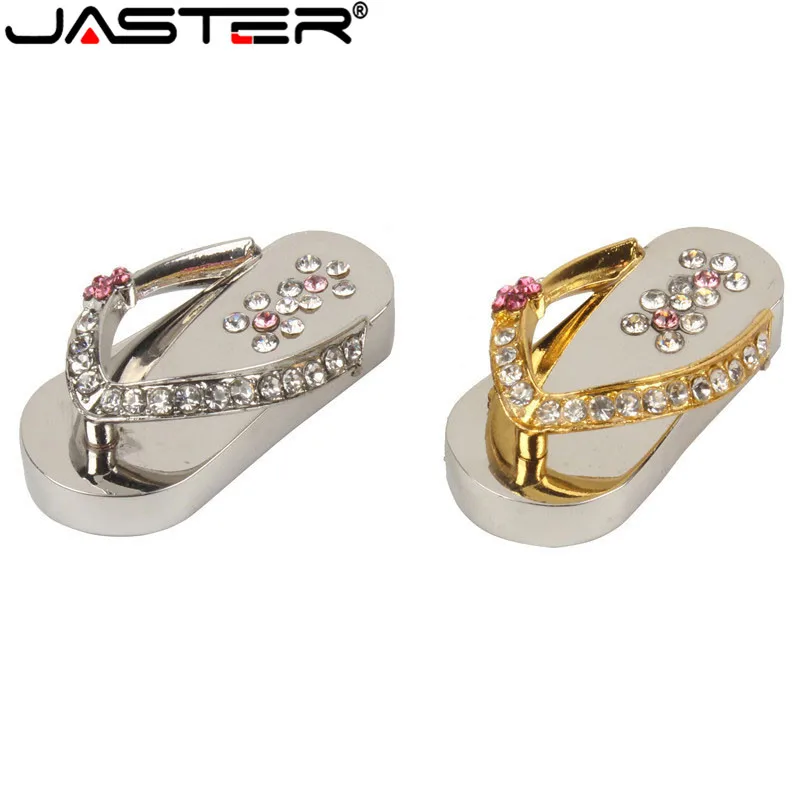 JASTER metal crystal slippers USB Flash drive Memory stick usb Stick 4GB 8GB 16GB 32GB 64GB Pendrives  girl\'s gift beauty shoes