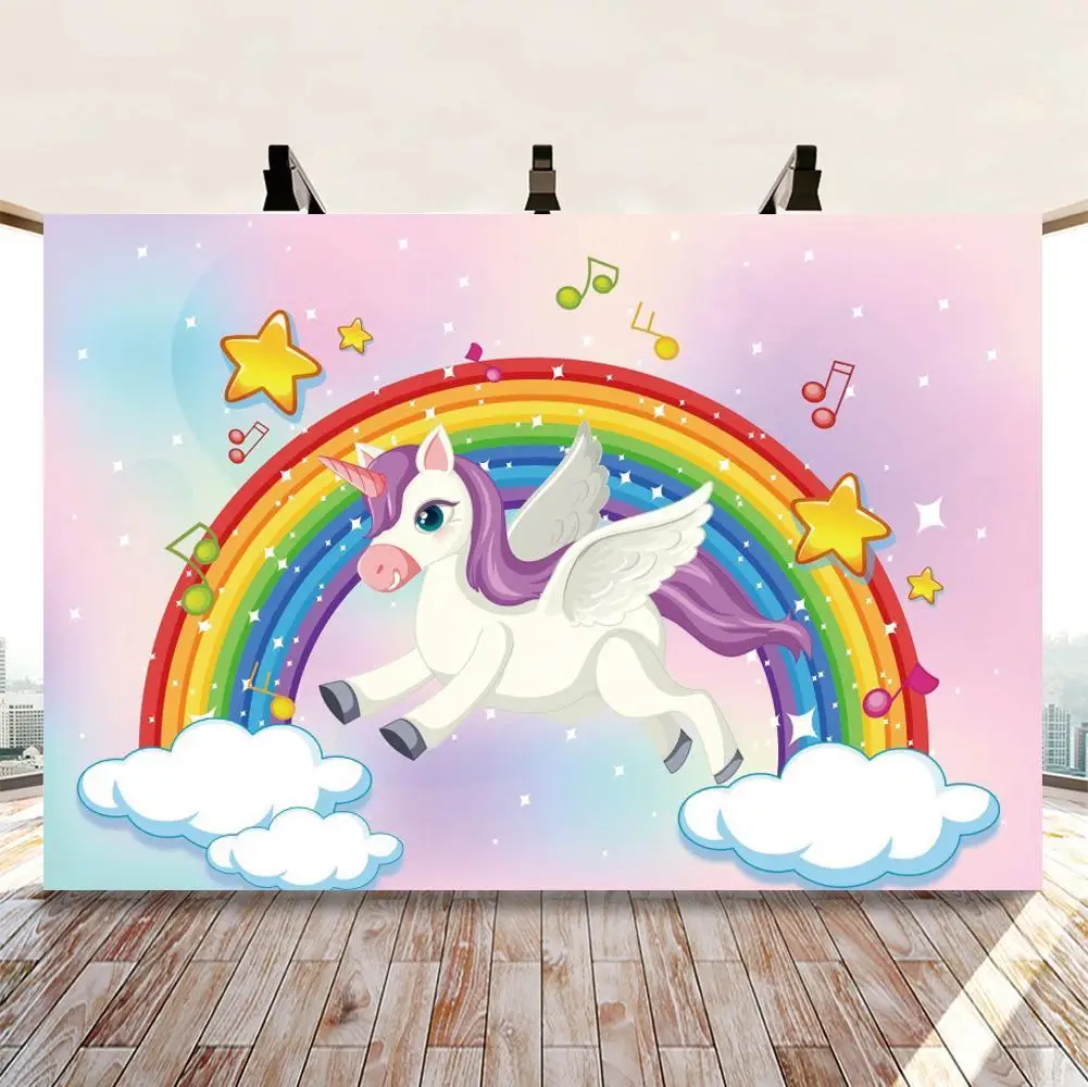 Радужный Единорог день рождения фон белый блестящий Единорог принцесса торт стол Декор Фон Вечеринка баннер поставки фотосессии