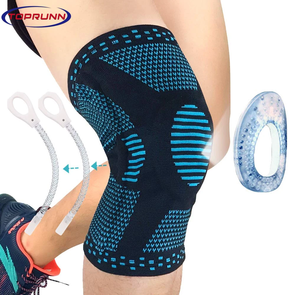 TopRunn 1Pc Knee Compression Support Sleeve,Side Spring Stabilizer Knee Brace with Patella Gel Pad&Anti-slip Strip for Arthritis