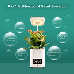 White Smart Hydroponic Planter Intelligent Multifunctional Flower Pot with Humidifier Air Purifier Music Time Display Function