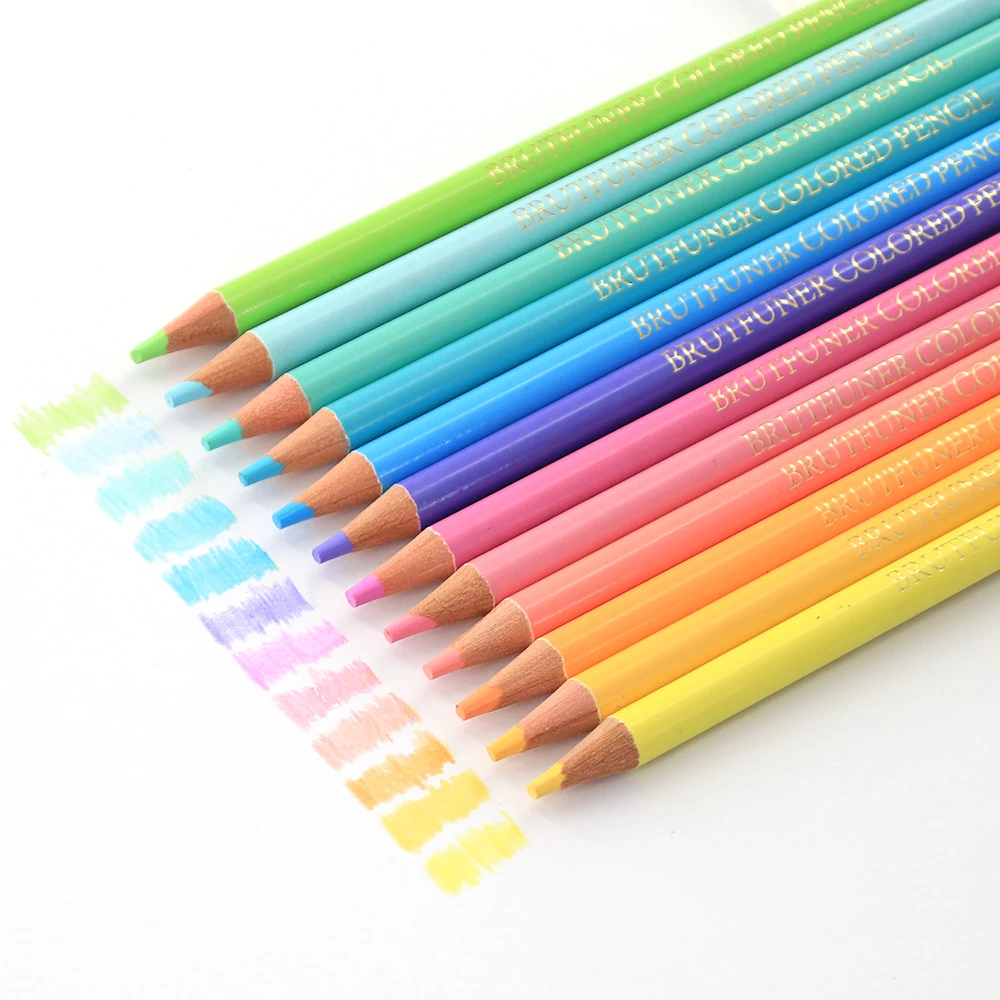 Brutfuner 12pcs Macaron Colored Pencils Soft Wood Color Pencil Vivid Colors Pastel Coloring For Adult School Sketch Kids Gifts