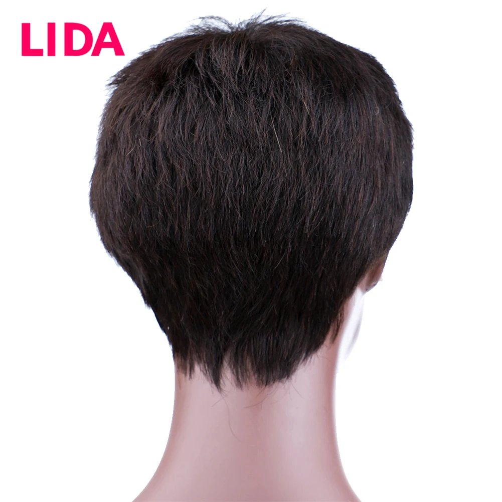 Lida Short Human Hair Wig Natural Straight Remy Chinese Hair Extensions Machine Made Neutral Wigs For Daily Life