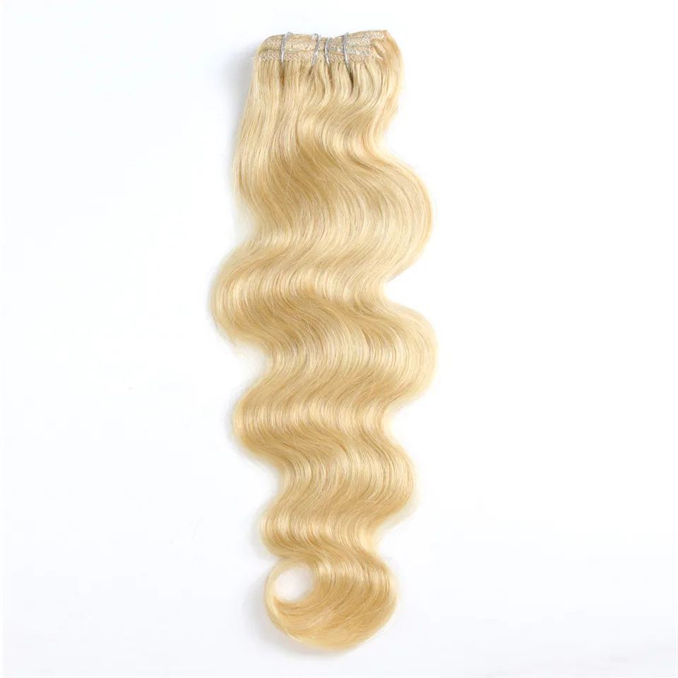 Joedir Indian Body Wave Clips Remy Hair Clip In Human Hair Extensions 12-24 Inch Ombre Blonde Color Full Head 7Pcs/Set 120g